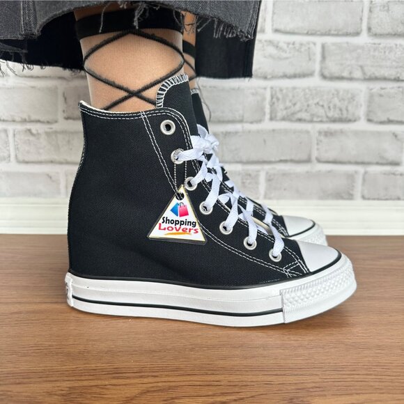 ⭐Converse Chuck Taylor Wedge Platform Sz 9.5 Womens Shoes Sneakers Black A11909C - Picture 2 of 8
